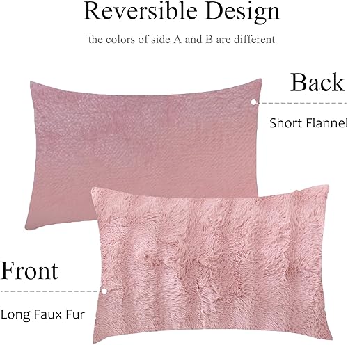 Vista 6 de Blush Pink Plush Body Pillow Case Fluffy Shaggy Faux Fur Pillow Cover Ultra Soft Warm Rabbit Fur Decorative Body Pillow Cover Long Pillowcase for