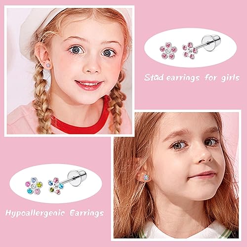 Miniatura 2 de LOYALLOOK 14 pares de aretes hipoalergénicos con rosca para mujeres y niñas, pequeñas circonita cúbica, bola de perla, corazón, flor, tornillo,