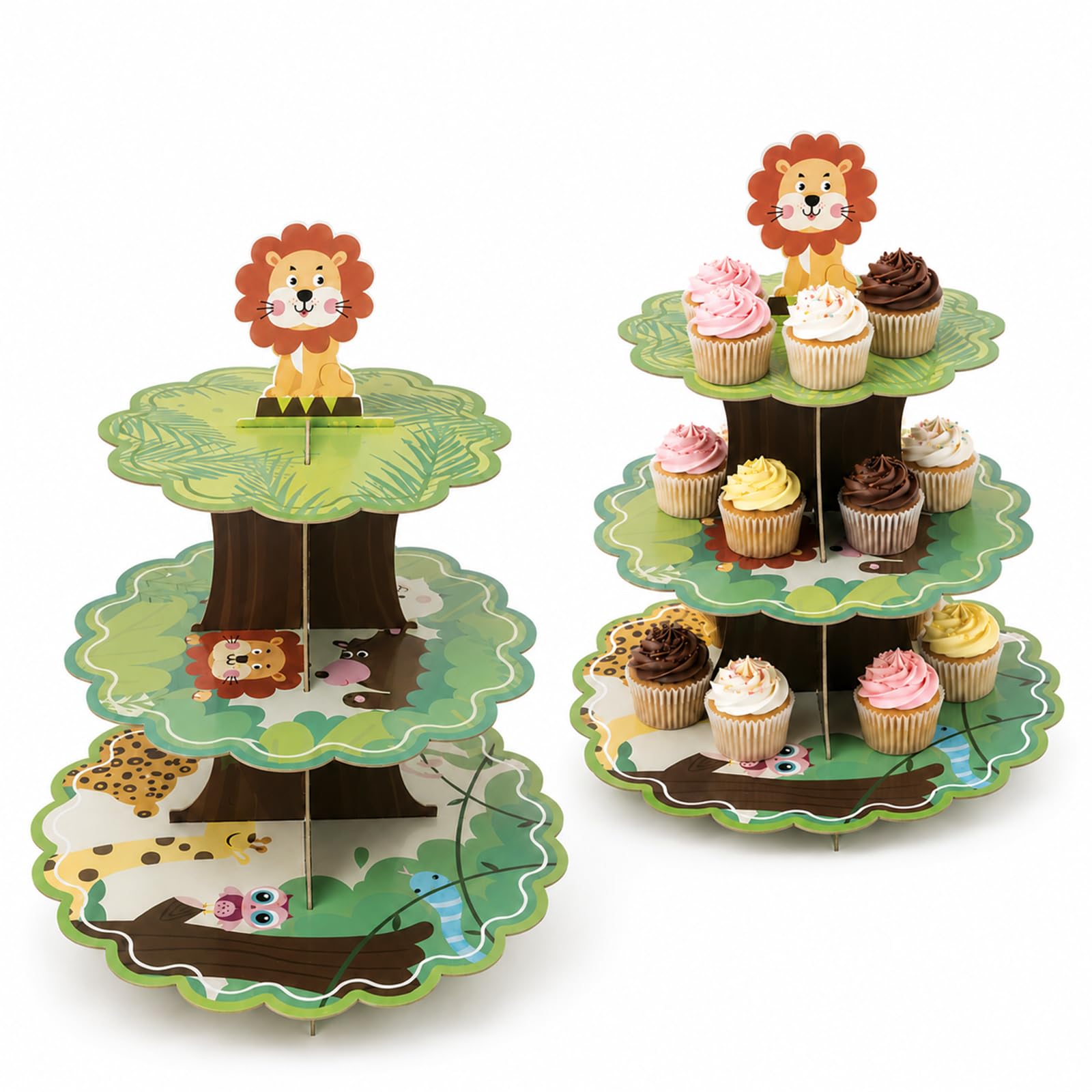 Sukizifa Cupcake Stand, 2 Jungle Animal 3-Tier Displays