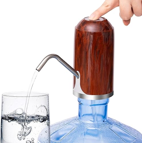 Dispensador de agua eléctrico recargable para botellas de 2, 3, 4, 5 galones, diseño de madera elegante, dispensador de agua portátil automático con