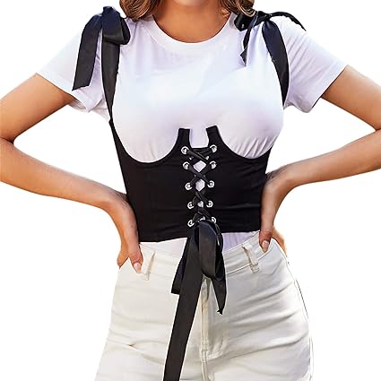 Amazon.com: ZGMYC Women Lace Up Corset Bustier Tied Ribbon Underbust