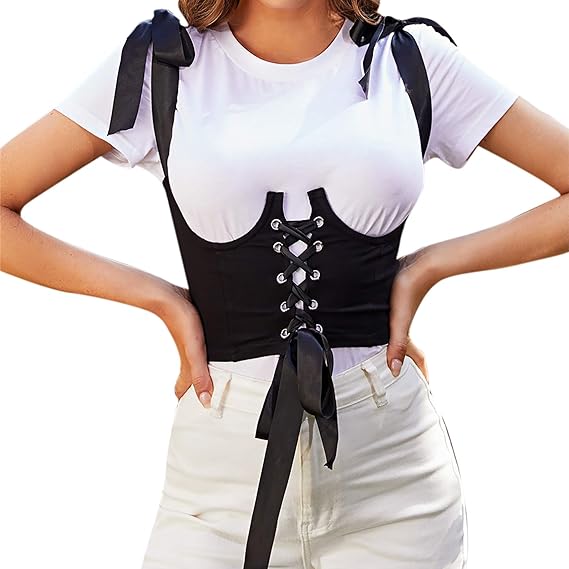 Amazon.com: ZGMYC Women Lace Up Corset Bustier Tied Ribbon Underbust