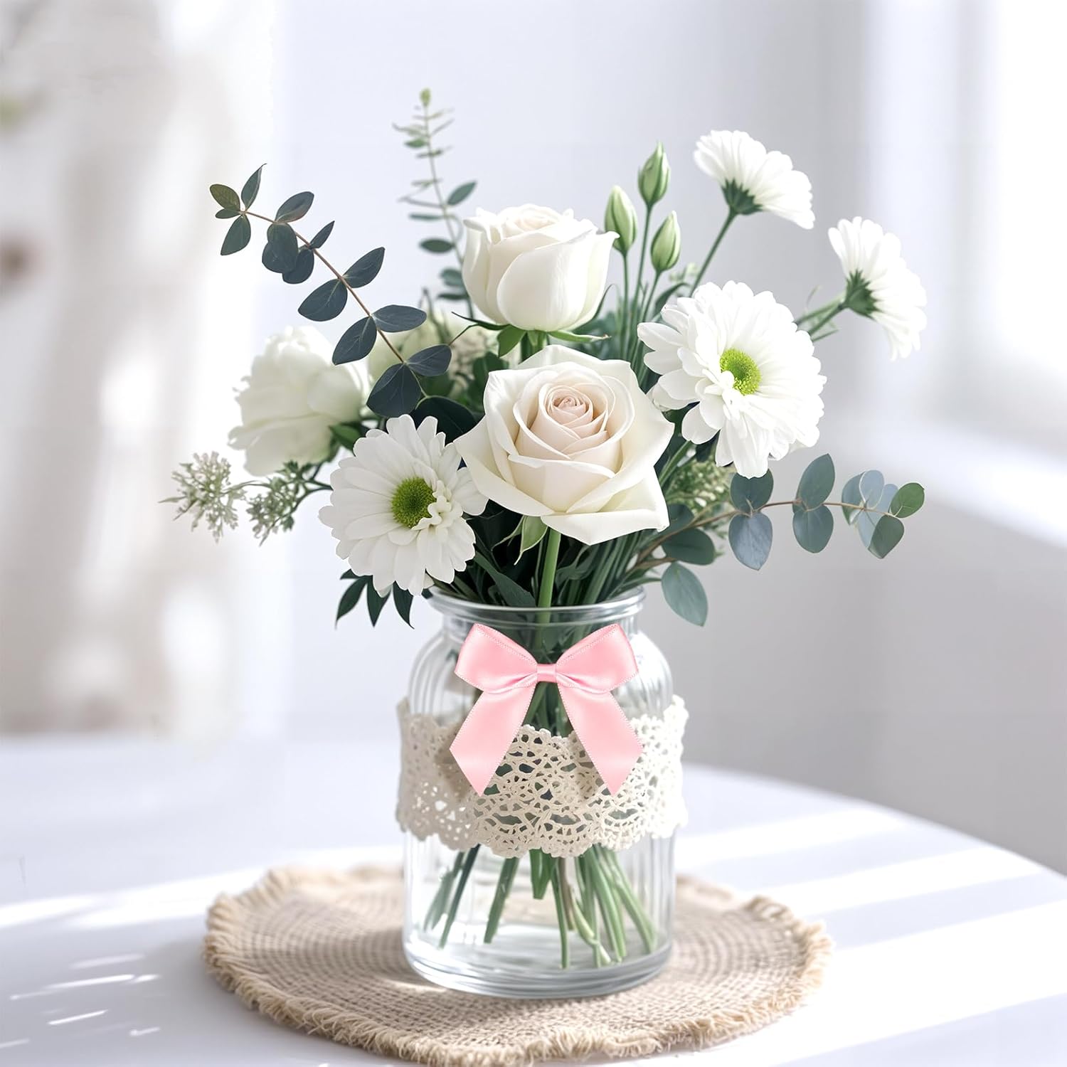 Satin Ribbon Rose Pink Bow Decor 2" Self Adhesive Premade Bows for Gift Wrapping Rose Pink Mini Bow for Treat Bags Party Favors Wedding Decorations - 50 Counts - Image 4