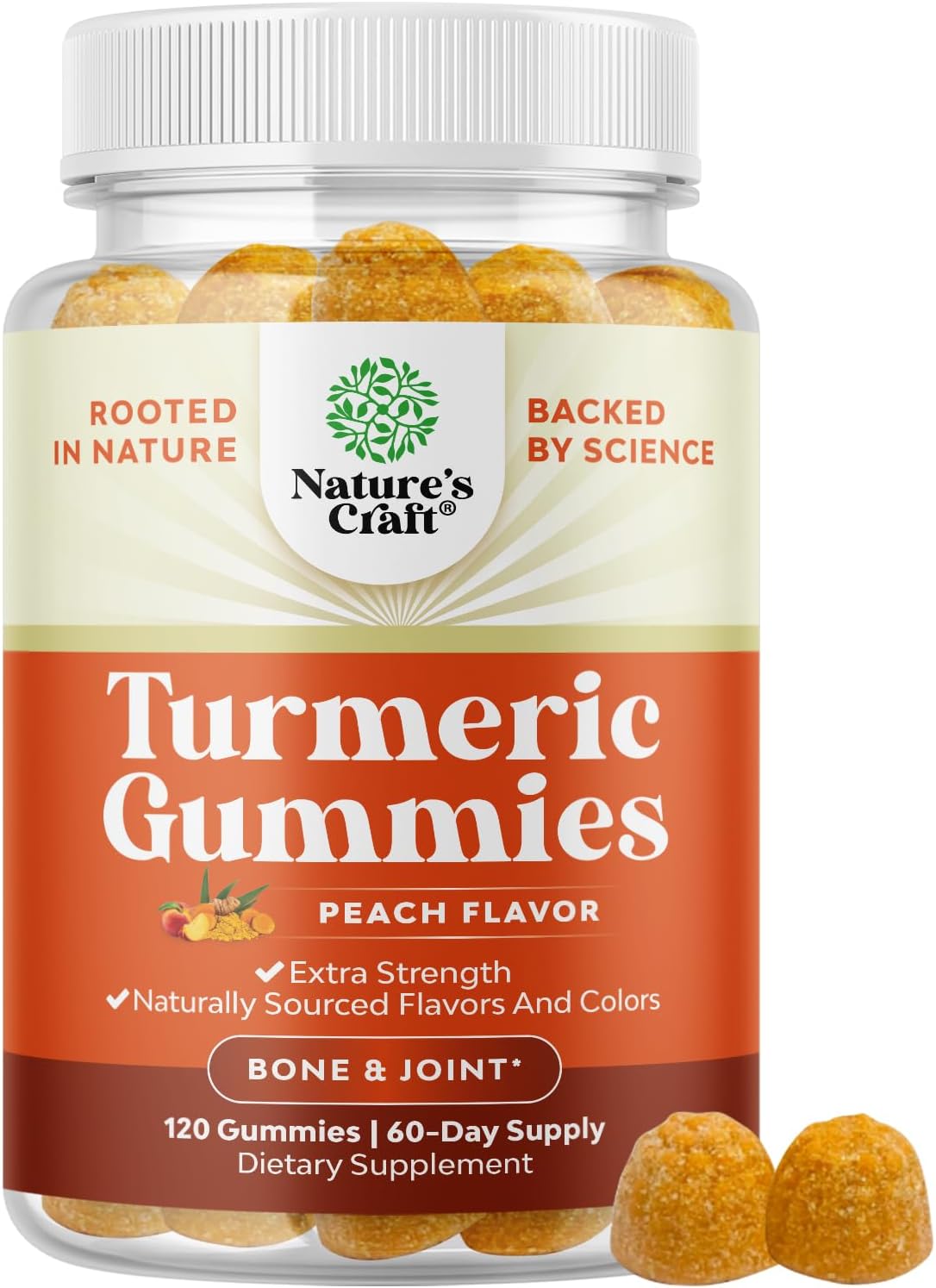 Turmeric Gummies for Adults Peach Flavor – Extra Strength Joint Support Gummies with Turmeric Curcumin with Black Pepper Extract and Ginger – and Ginger Peach Vitamins for Adults