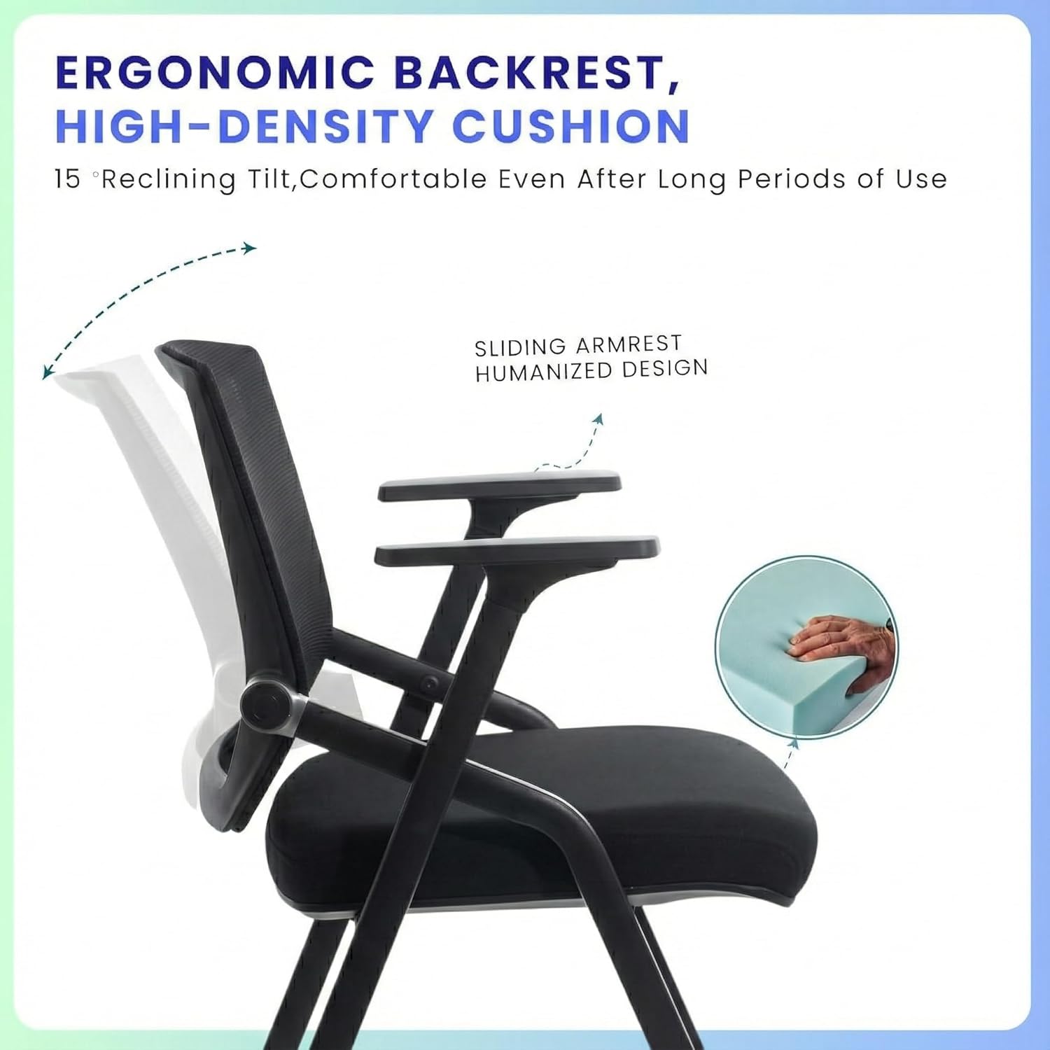 10 Pack Stackable Conference Room Chairs with Paddle Folding Office Chair Foldable Desk Chair Mesh Back and Arms for Conference Meeting Guest Reception Home Office Training Room Chair Black