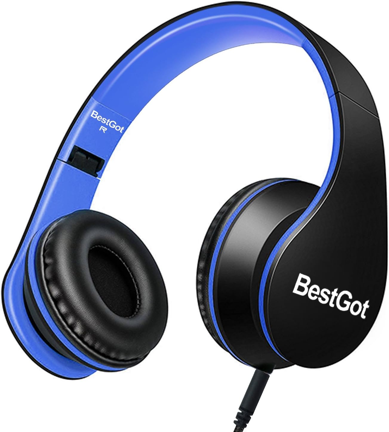 BG6002 Wired Kids Headphones for Kids Adults Children Headphones with Microphone Volume Control Foldable Headset with 3.5mm Plug Removable Cord (Black/Blue)
