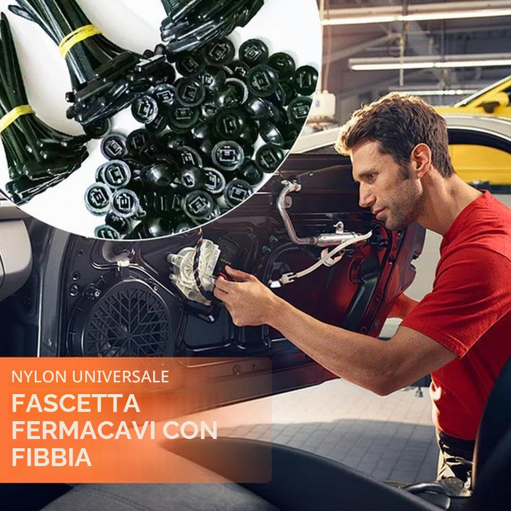 Fibbia universale per fascette stringicavo in nylon, resistente, autobloccante, con perno e bottone, nuova fibbia multifunzionale per fascette stringicavo, nere resistenti ai ragg (200 Pcs)