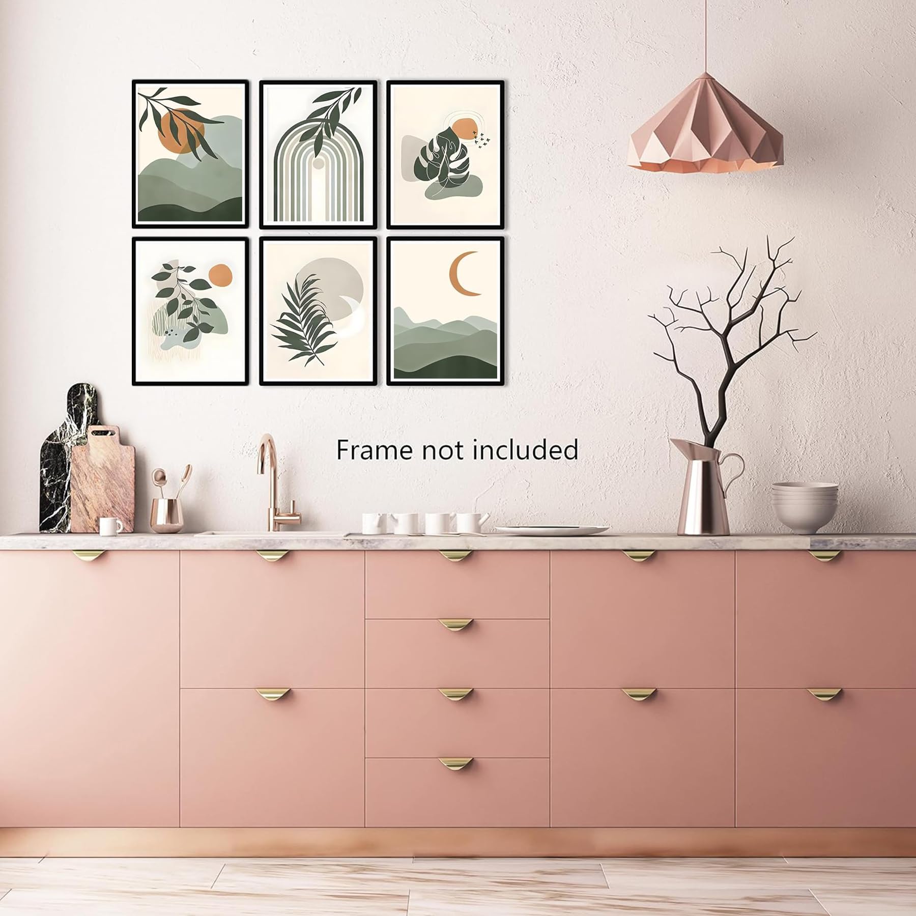 MAIGO 6pcs Botanical Prints - A4 Boho Wall Art Abstract Prints for Living Room Walls, green - Image 2