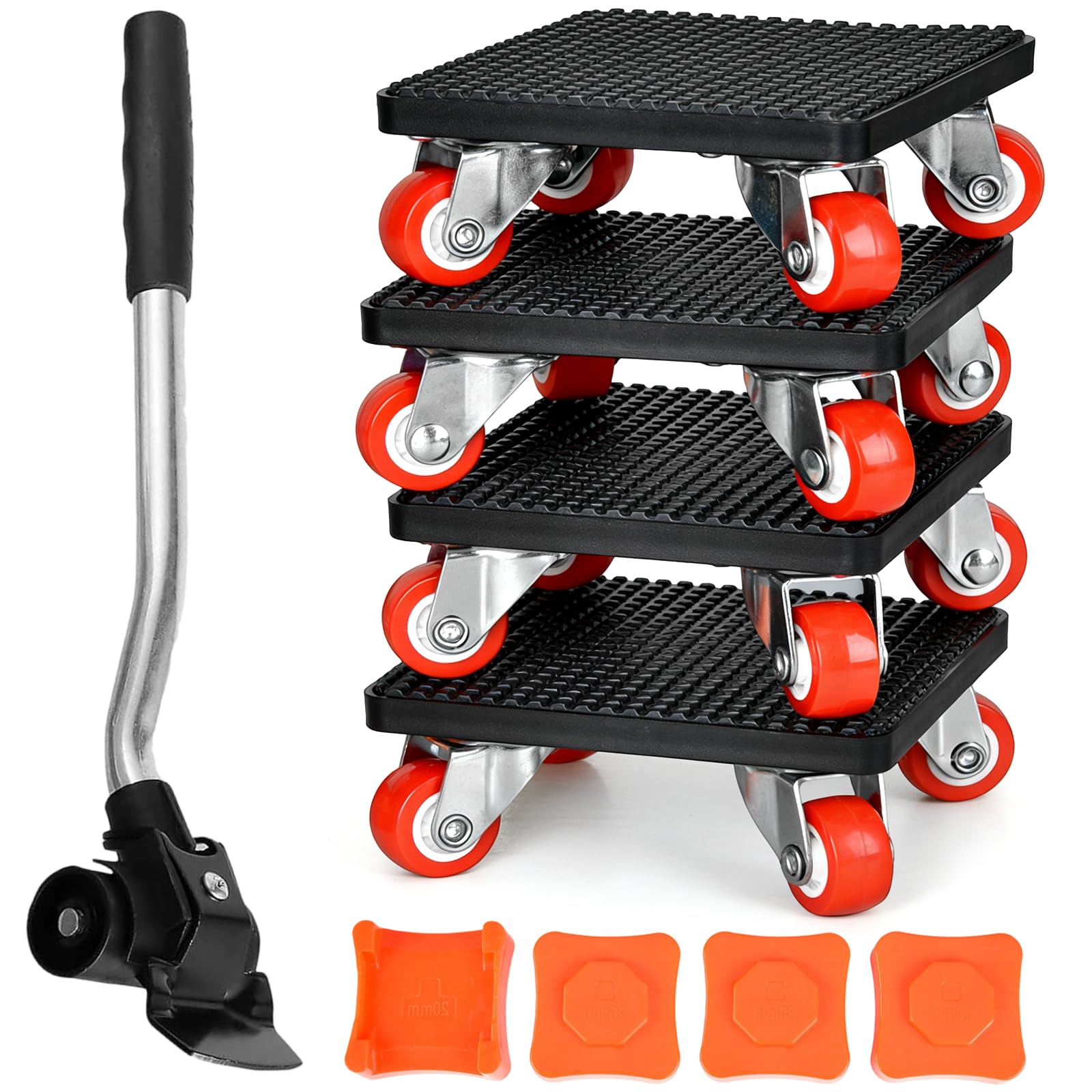 Möbeltransportrollen Set, Upgrade‌ Möbelrollen, 4 Möbelroller mit Rollen und 1 Lastenheber Maximale Belastung 400Kg, 360 Grad Schwerlastrollen für Sofas, Betten, Kühlschränke Baumarkt