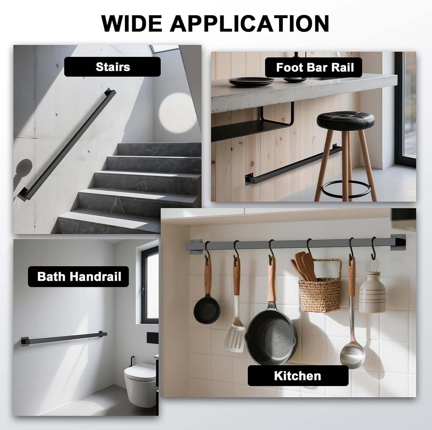 3FT Stair Railing Indoor, Black Metal Wall Mounted Handrail for Stairs, 500lbs Load Capacity Industrial Pipe Hand Rails for Indoor Stairs/Outdoor Use/Home/Loft/Porch/Deck, Rust-Resistant (Iron 3FT)