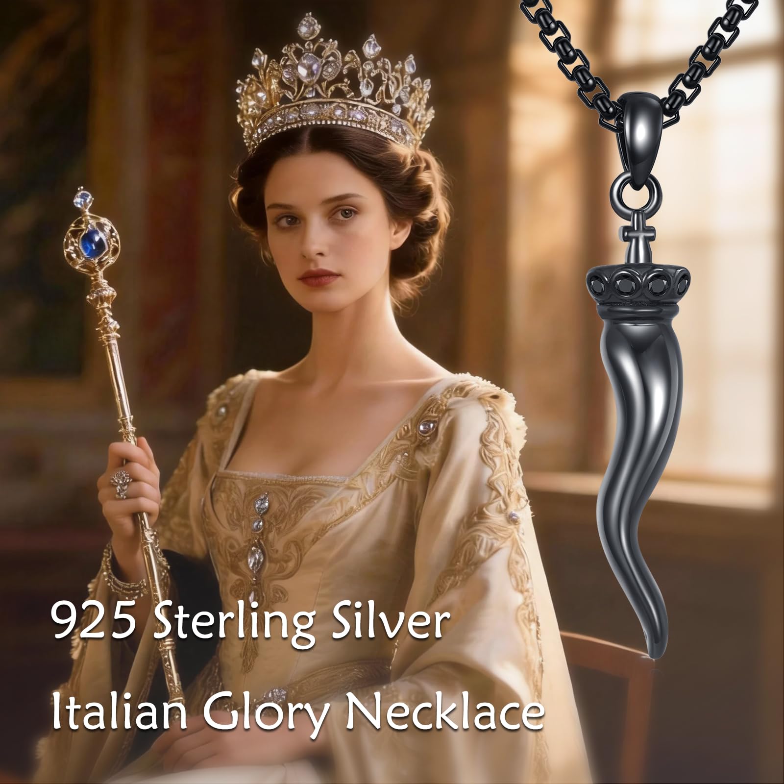 POPLYKE Collier corne italienne pour hommes femmes argent sterling 925 collier noir bijoux