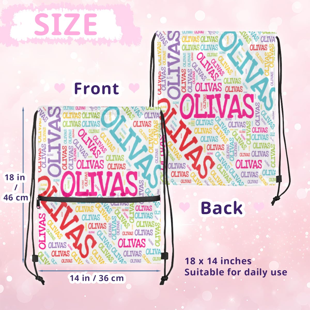 RIRIX Personalized Drawstring Backpack Dance Bag Gymnastics Bag, Custom Sport Sackpack String Gym Bag for Boy & Girl Colorful Text