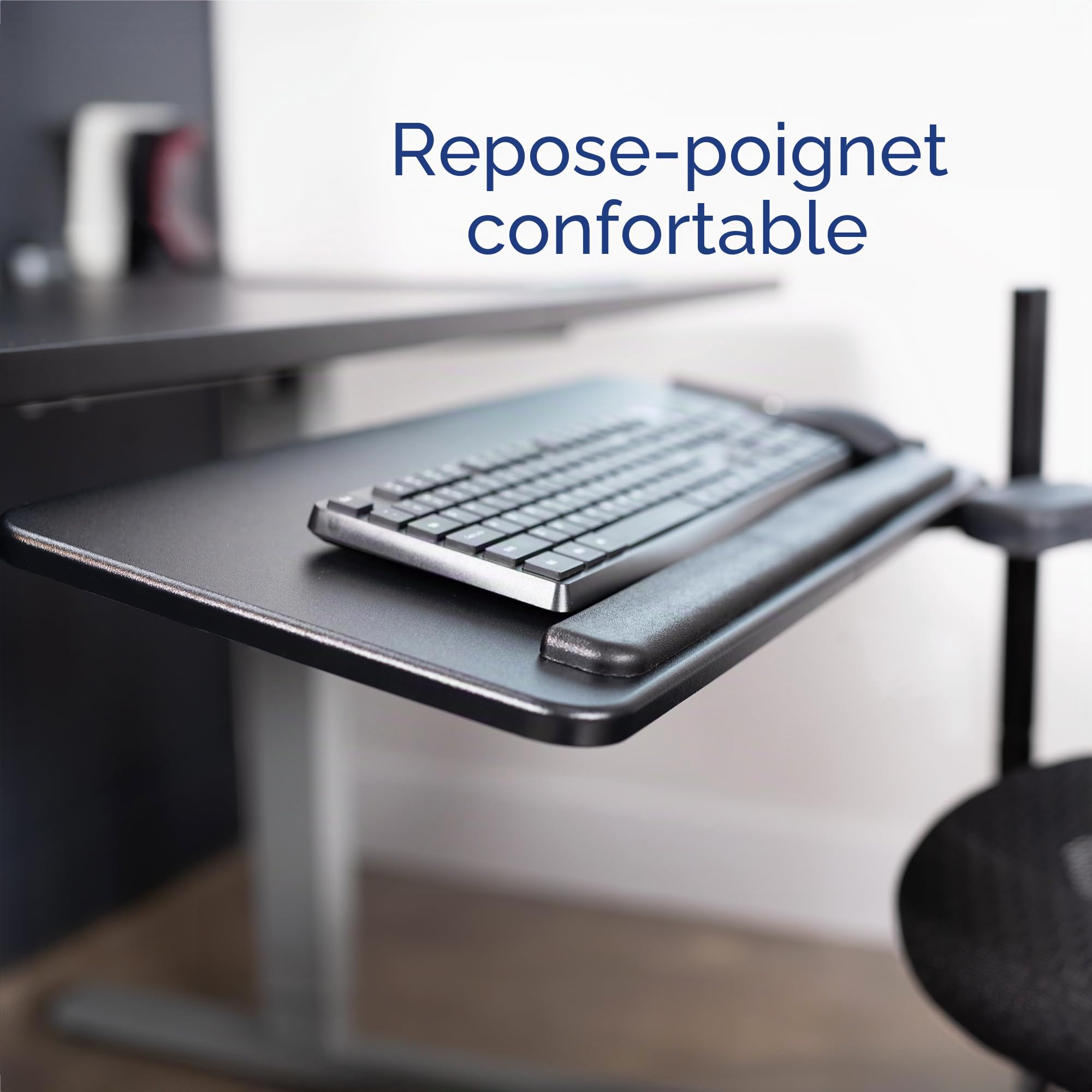 VIVO MOUNT-KB08C Plateau pour clavier et souris monté sur chaise de bureau 66 x 30,5 cm, inclinaison ergonomique, mouvement complet, rotation à 360 degrés, noir