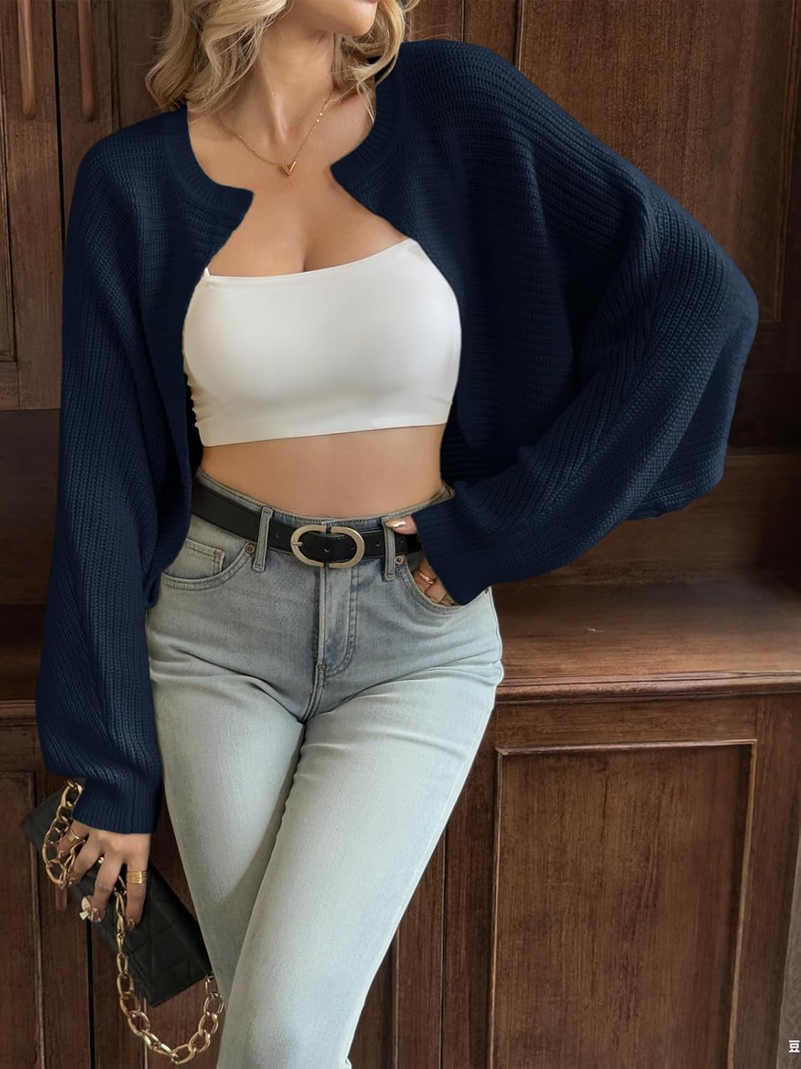 Yousify Women's Bolero Shrug Sweater Open Front Cropped Cardigans Knit Fall Trendy Casual Long Sleeve Y2K Tops - Image 5