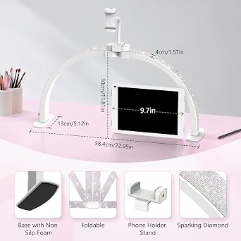 Yokilly Half Moon Light for Nail Desk: 23 Foldable Nail Light for Desk