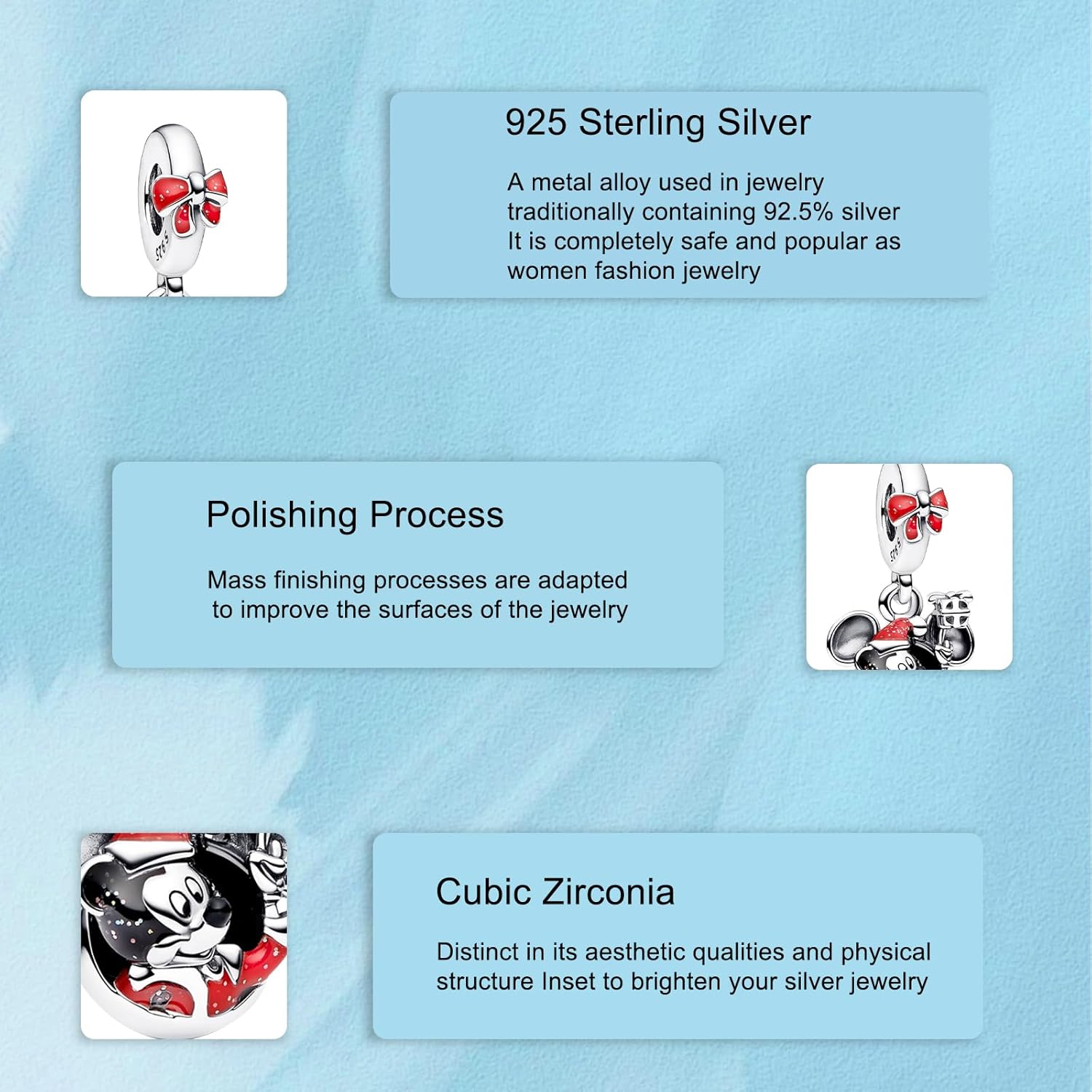 Cartoon Mouse Charms 925 Sterling Silver Dangle Beads for Bracelets and Necklaces Jewelry for Women - Image 3