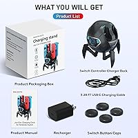 Vista 2 de Joy-Con - Base de carga para Nintendo Switch con adaptador de CA y cable USB-C, estación de carga Joy-Cons de bolas de nieve Paobas con indicador LED