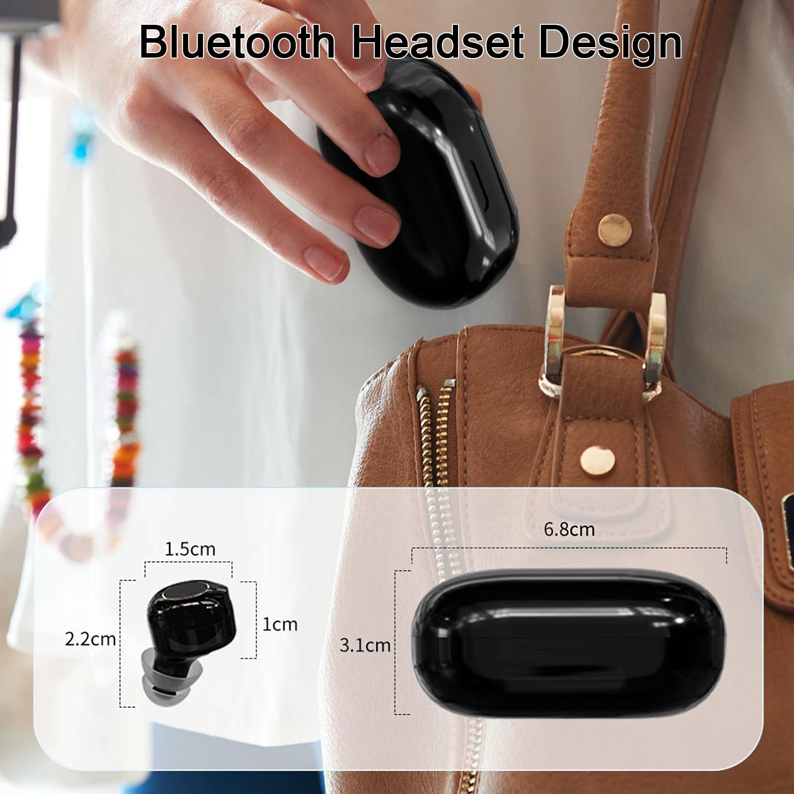 Dispositivo audio ricaricabile per anziani e adulti, dispositivo audio digitale con auricolari in-ear leggeri da 3,2 g, accensione anti ululo, comandi touch e custodia di ricarica LED (nero)
