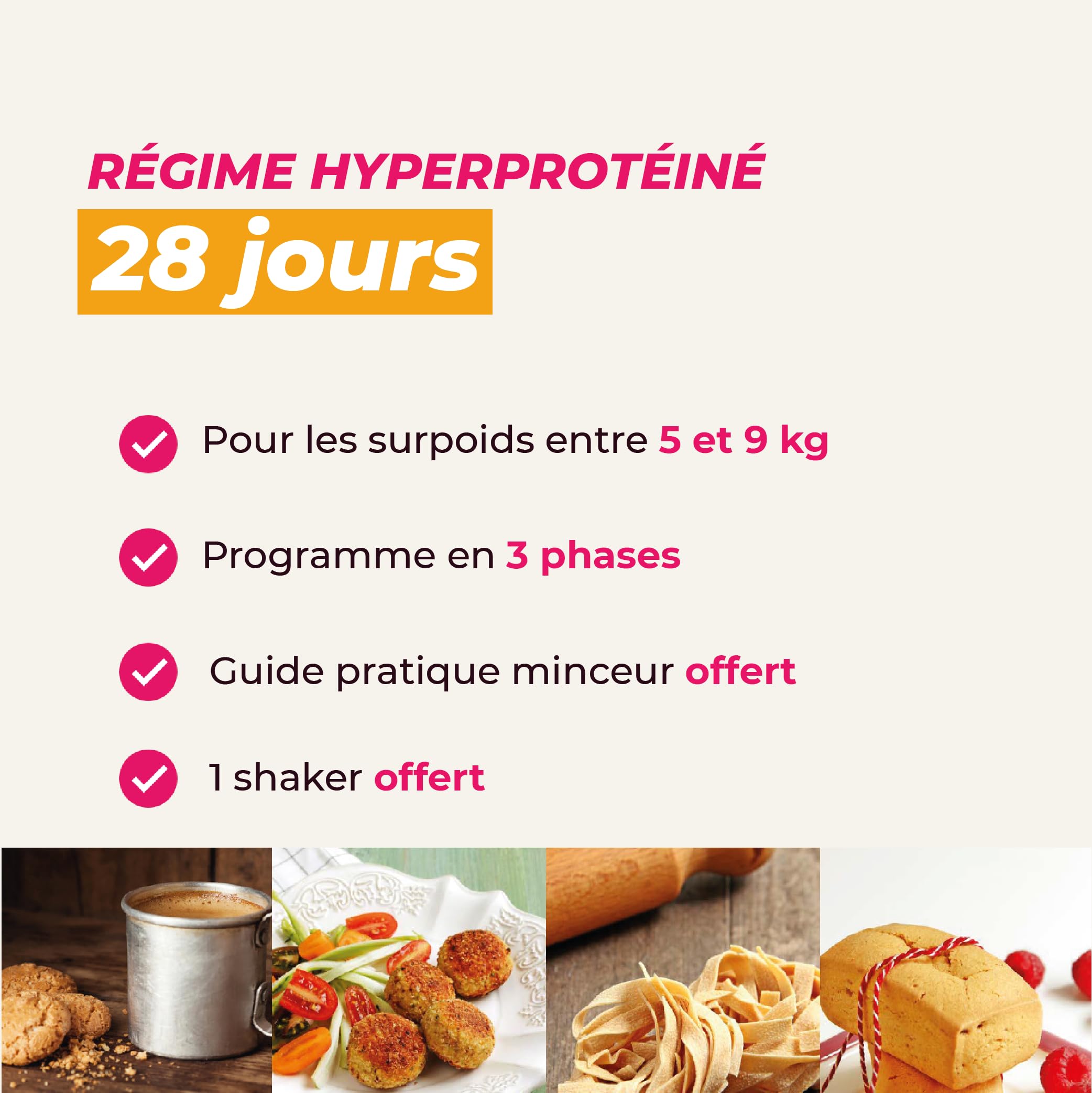 Dieta hiperproteica durante 28 días - Pérdida de peso hasta 9 kilos - Pack de 66 productos + 1 coctelera + 1 guía adelgazante con programa detallado