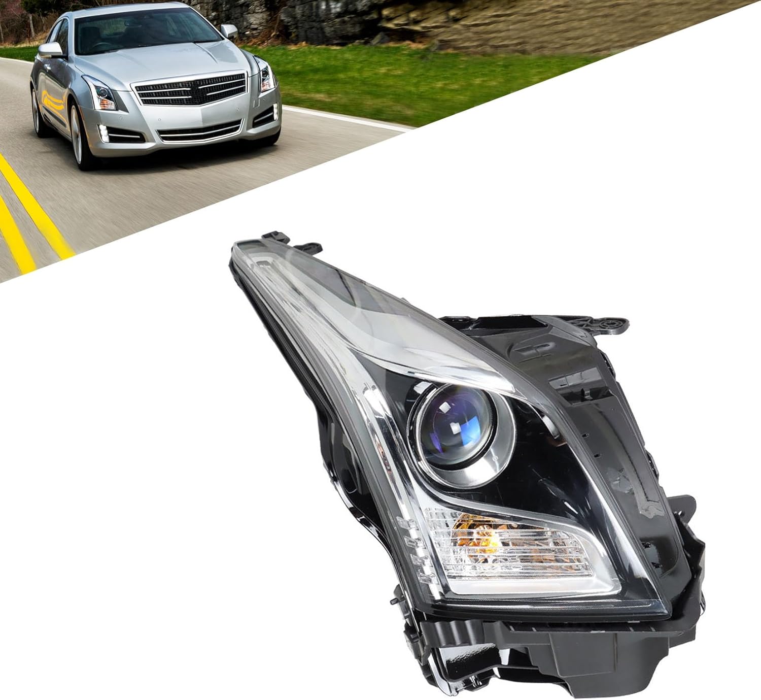 1-Pack Headlight Assembly Headlamp Halogen Projector Passenger Side Replacement for 2013-2018 ATS