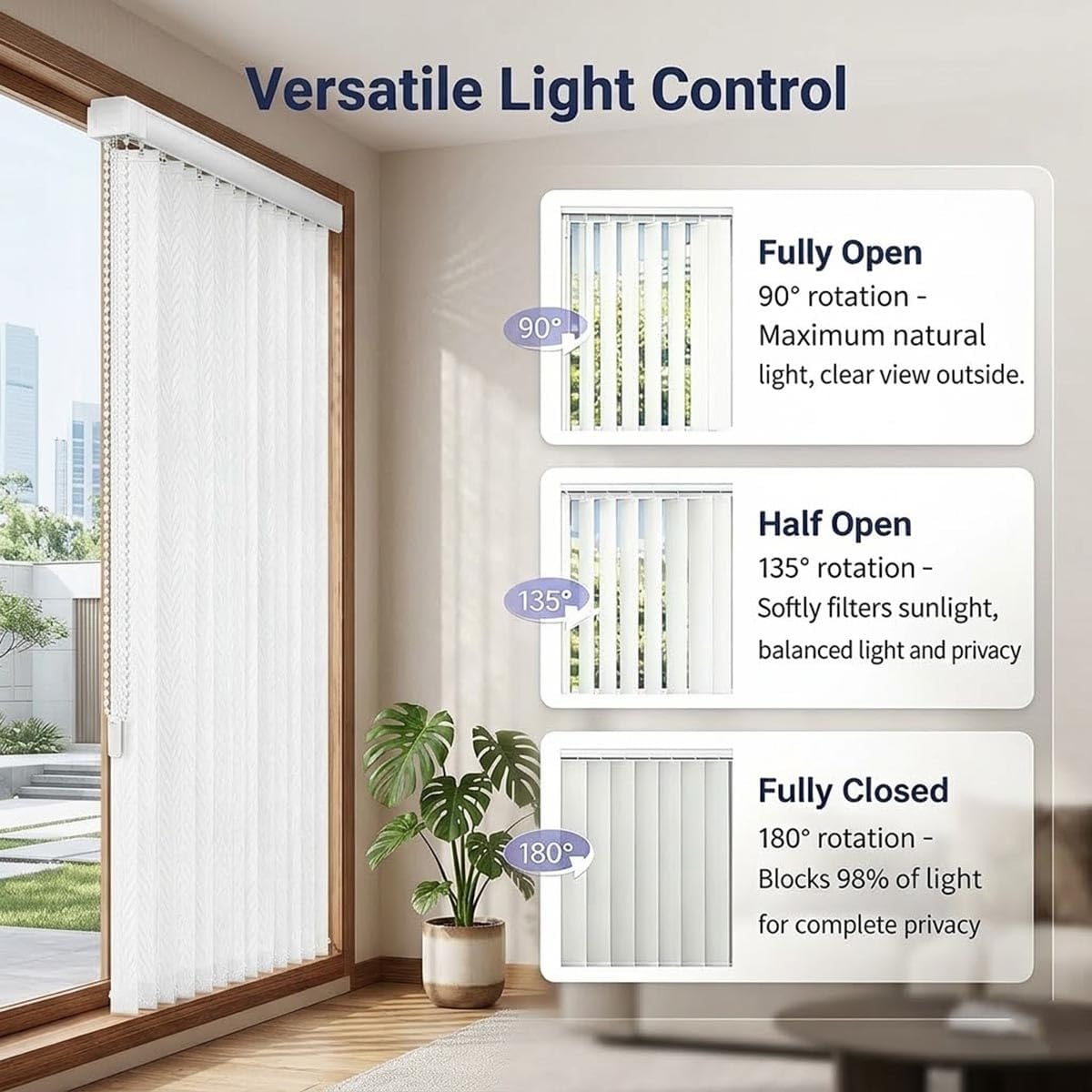 White Vertical Blinds for Window, Vertical Window Shades for Sliding Glass Door 63 72 78 98 102in Blackout Panel Track Blinds & Room Divider Window Blinds for Patio Door, Easy Install(W68x106in)