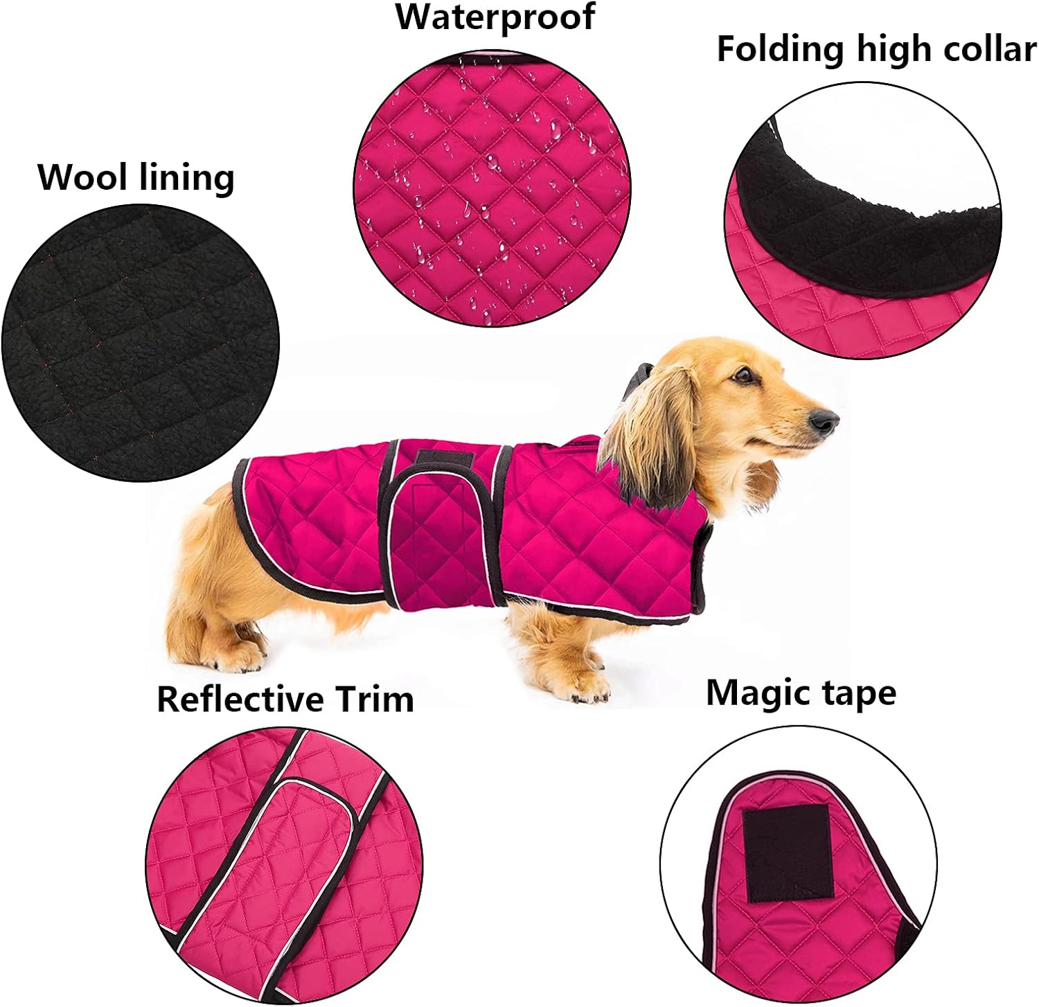 Geyecete Warm Thermal Quilted Dachshund Coat, Winter Coat With Fleece Lining - Image 3