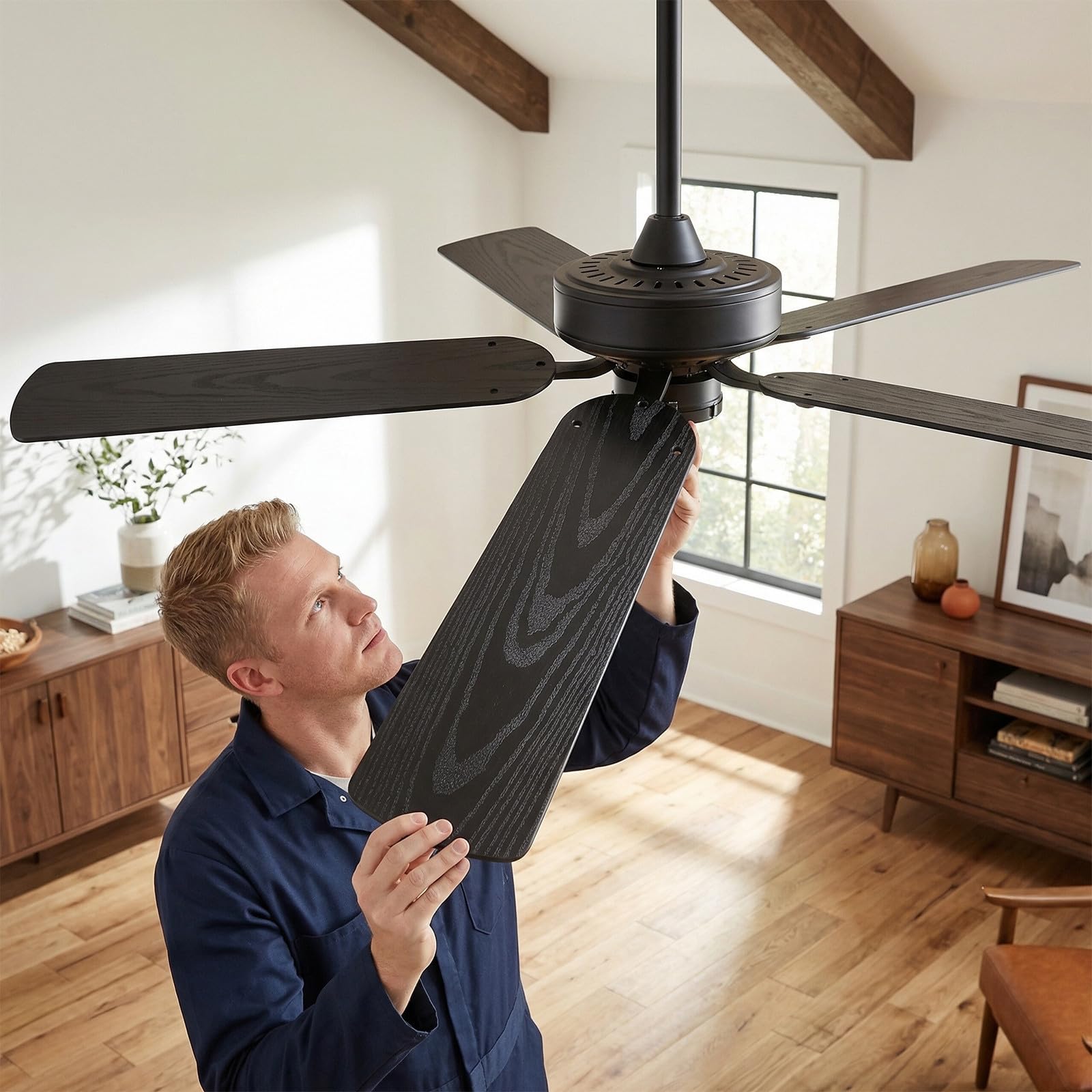 Aspas de repuesto para ventilador de techo 4 unidades: plástico negro con acabado imitación madera de 21 pulgadas, reemplazo para aspas rotas en ventiladores de 52 pulgadas