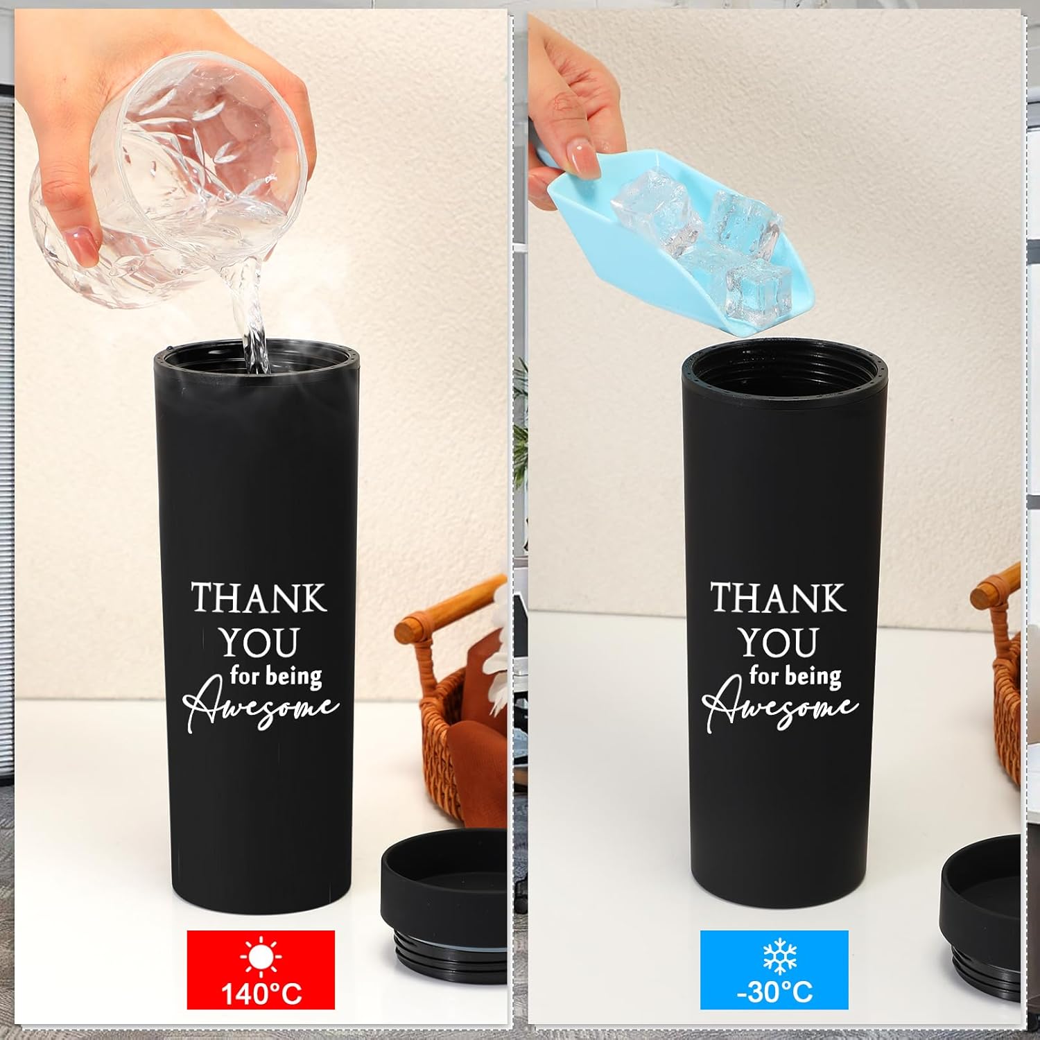 Rtteri 10 Pcs Thank You Cups Employee Appreciation Gifts 16oz Plastic Reusable Skinny Tumblers with Lids and Straws for Social Worker Coworker Volunteer Staff Teacher(Neutral Color,Appreciation)