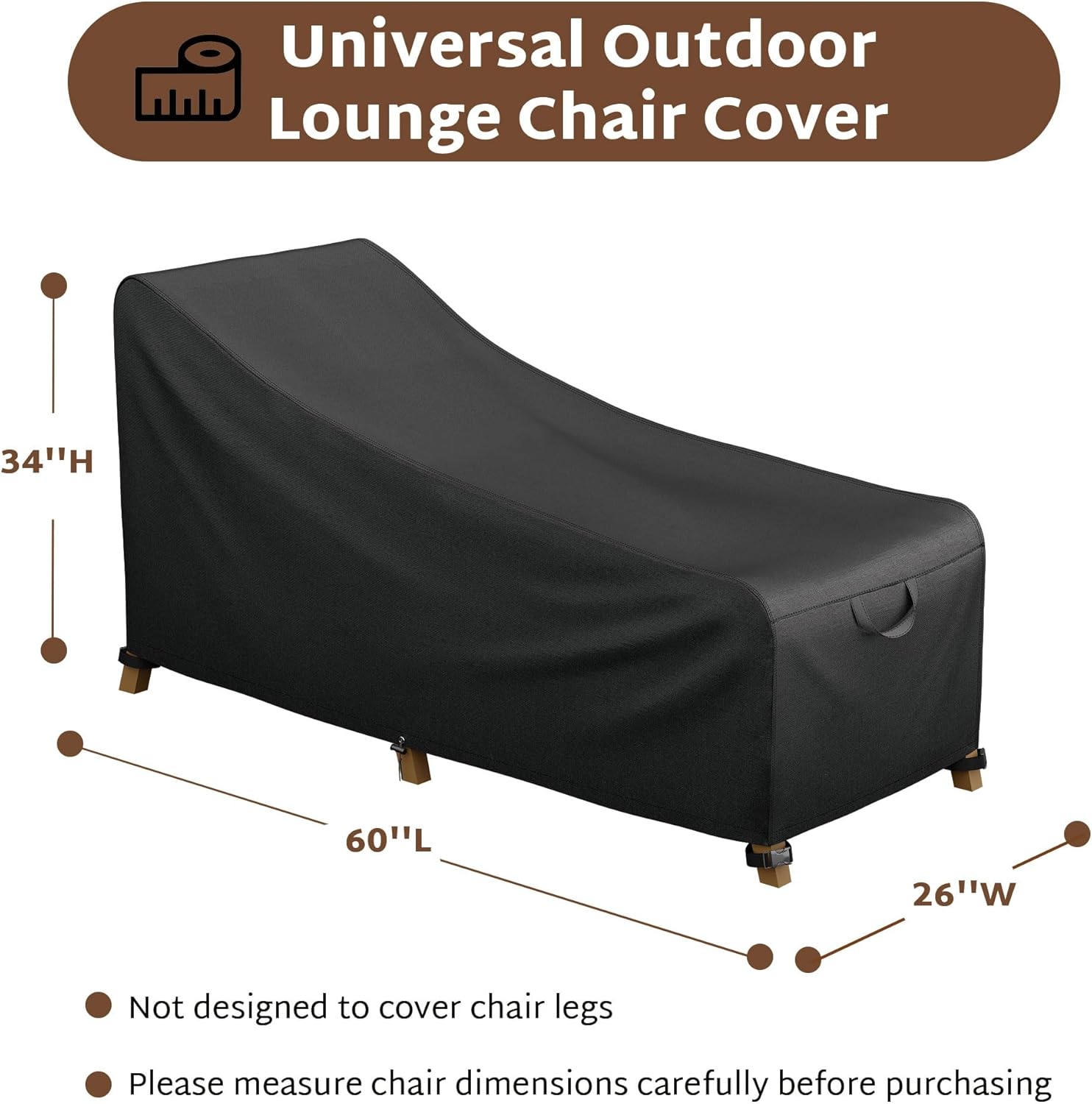 iBirdie Outdoor Lounge Chaise Chair Cover 60L x 26W x 34H inch Waterproof Patio Furniture Covers Lawn Pool Chair Cover 1 Pack Black