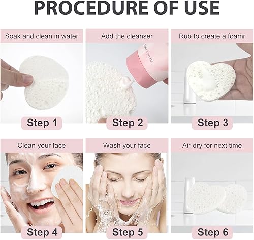 Miniatura 6 de 50 esponjas faciales comprimidas de celulosa natural comprimida, esponja facial con forma de corazón, esponja facial para limpieza facial,