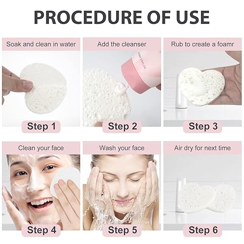 Miniatura 5 de 50 esponjas faciales comprimidas de celulosa natural comprimida, esponja facial con forma de corazón, esponja facial para limpieza facial,