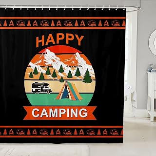 Erosebridal Camper Rv Fabric Shower Curtain Happy Camping Bath Curtains for Kids Teens Adult Rustic Farmhouse Shower Curtain Vintage Pine Trees Bathroom Accessories 72" W X 72" L