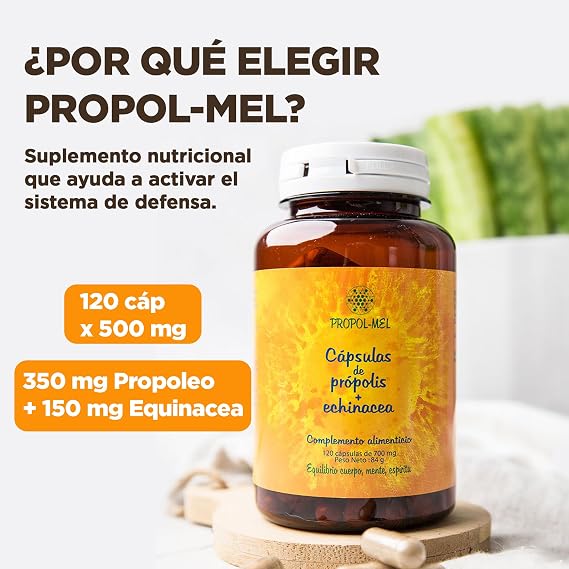 Propolis Capsules + Echinacea I 120 Capsules x 700 mg  350 mg Propoleus + 150 mg Echinacea I Nutritional Supplement that helps activate the immune system and defenses