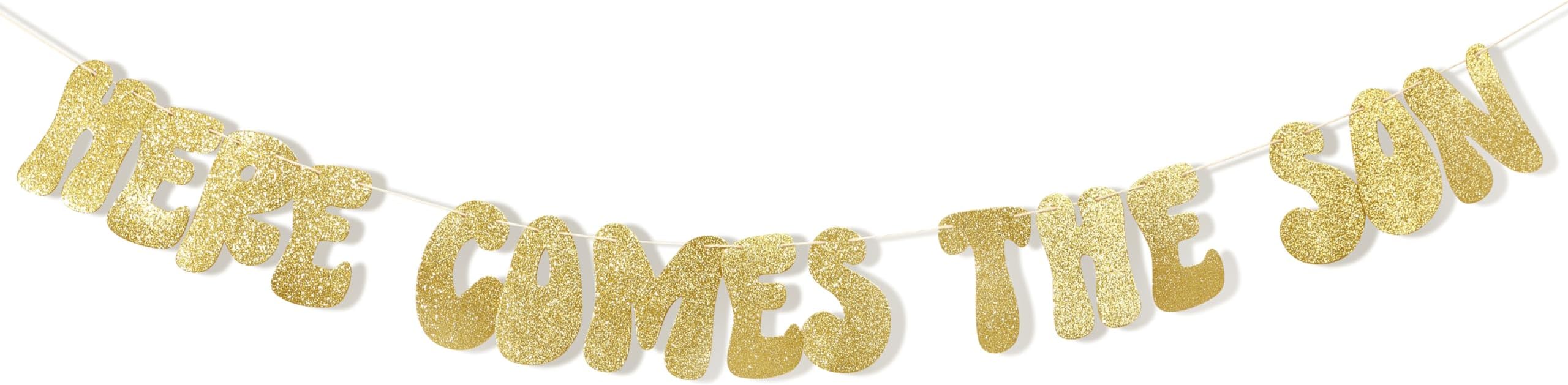 LINGANA Here Comes The Son Balloon Banner - Boy Baby Shower Decor, It's A Boy, Baby Shower Party Photo Props Banner,Sun Baby Shower Banner, Baby Boy Letter Garland (Here Comes The Son Banner)