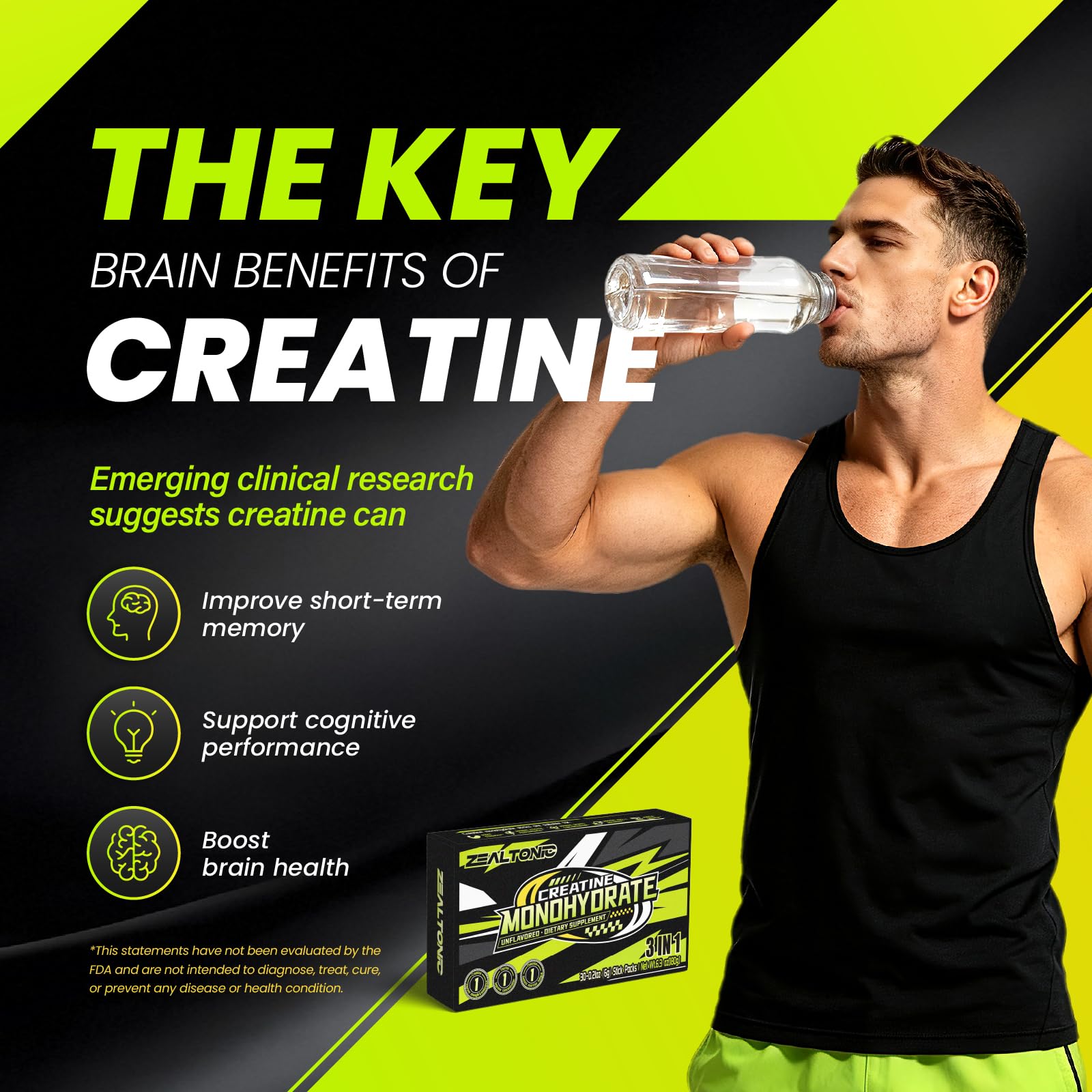 3-in1 5000mg Creatine Monohydrate Stick Packs with 800mg of Taurine, and 200mg of L-theanine Supports Strength, Lean Muscle, & Recovery for Men & Women Creatine Packets (30) — Amazon image 5