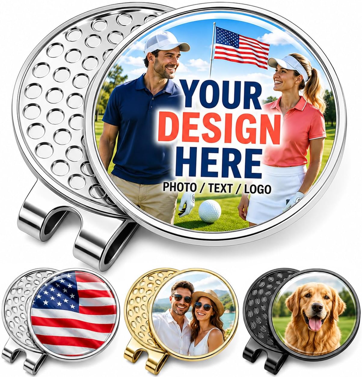 Custom Golf Ball Marker Hat Clip with Name Photo Logo Personalized Magnetic Golf Ball Marker
