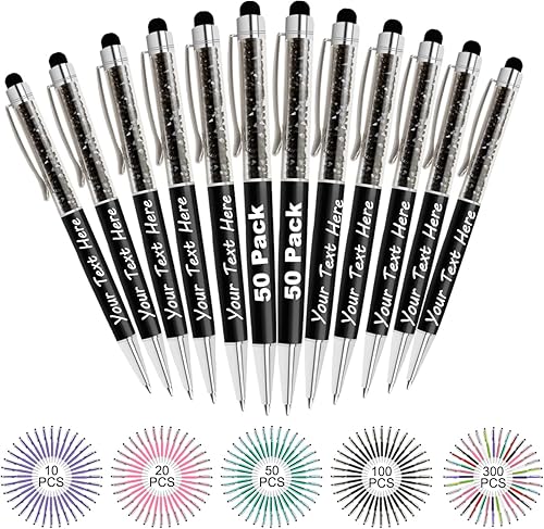 Miniatura 10 de MESHELEY Bolígrafos personalizados con nombre y texto, bolígrafos de diamantes de cristal personalizados a granel, 200 bolígrafos de regalo para