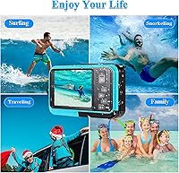 Vista 7 de Acuvar Cámara digital impermeable, cámara subacuática de 48 MP con doble pantalla, enfoque automático, profundidad de 11 pies, cámara flotante