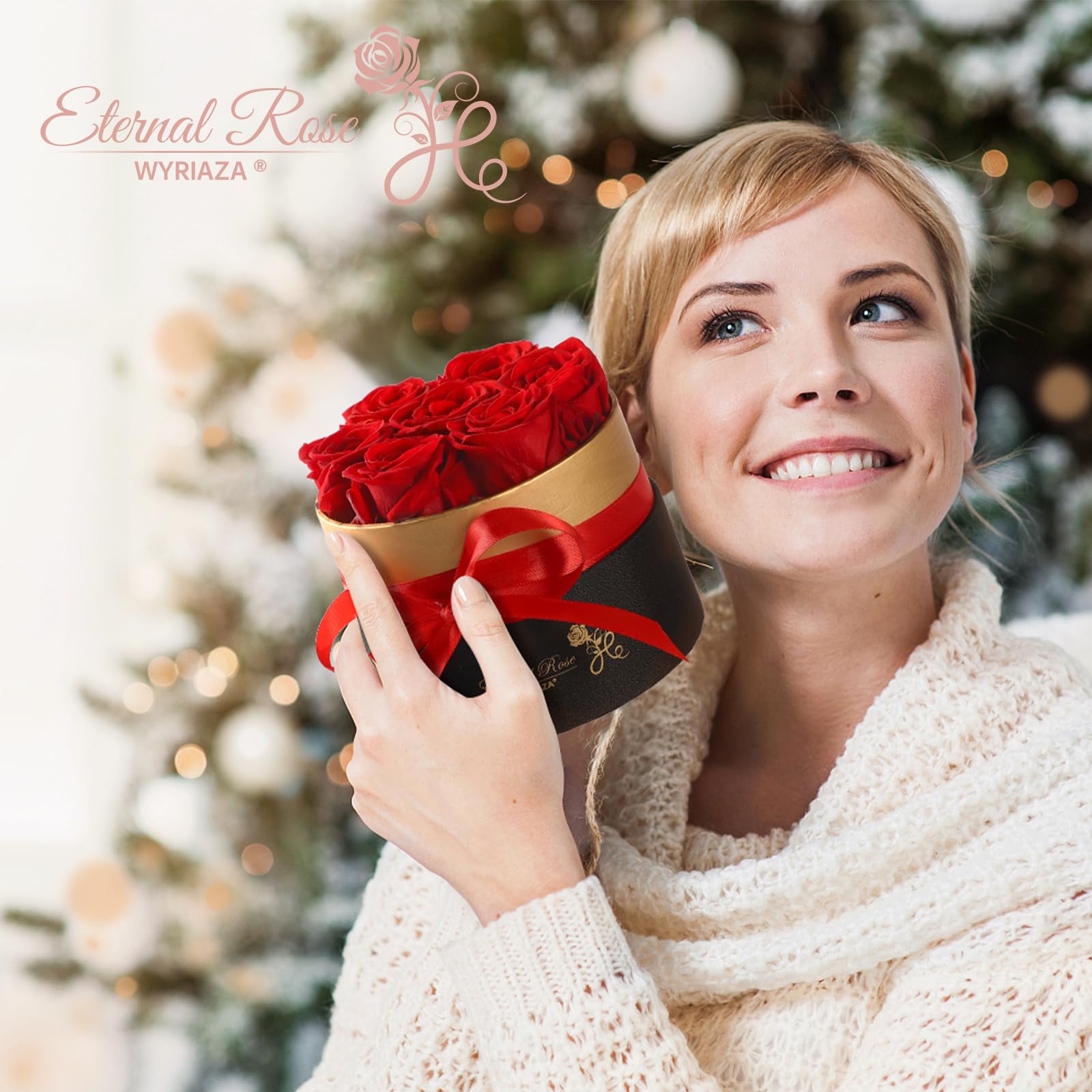 WYRIAZA Rosa Stabilizzata Regalo Donna - Rosa Eterna Vera Regalo Mamma Compleanno Fidanzata Regalo Natale Donna Idee Regalo Natale Mamma Moglie Festa della Mamma Idee Regalo San Valentino per Lei