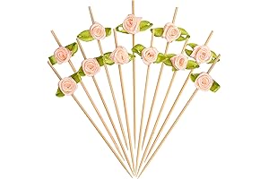 Tea Party Cupcake Toppers - Pink Rose Flower Fancy Toothpicks