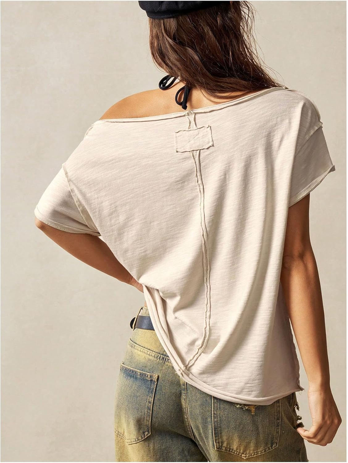 SHENHE Women's Peace Sign Shirt Off Shoulder Oversized Graphic Tee Y2k Punk Music Concert Top - Image 2