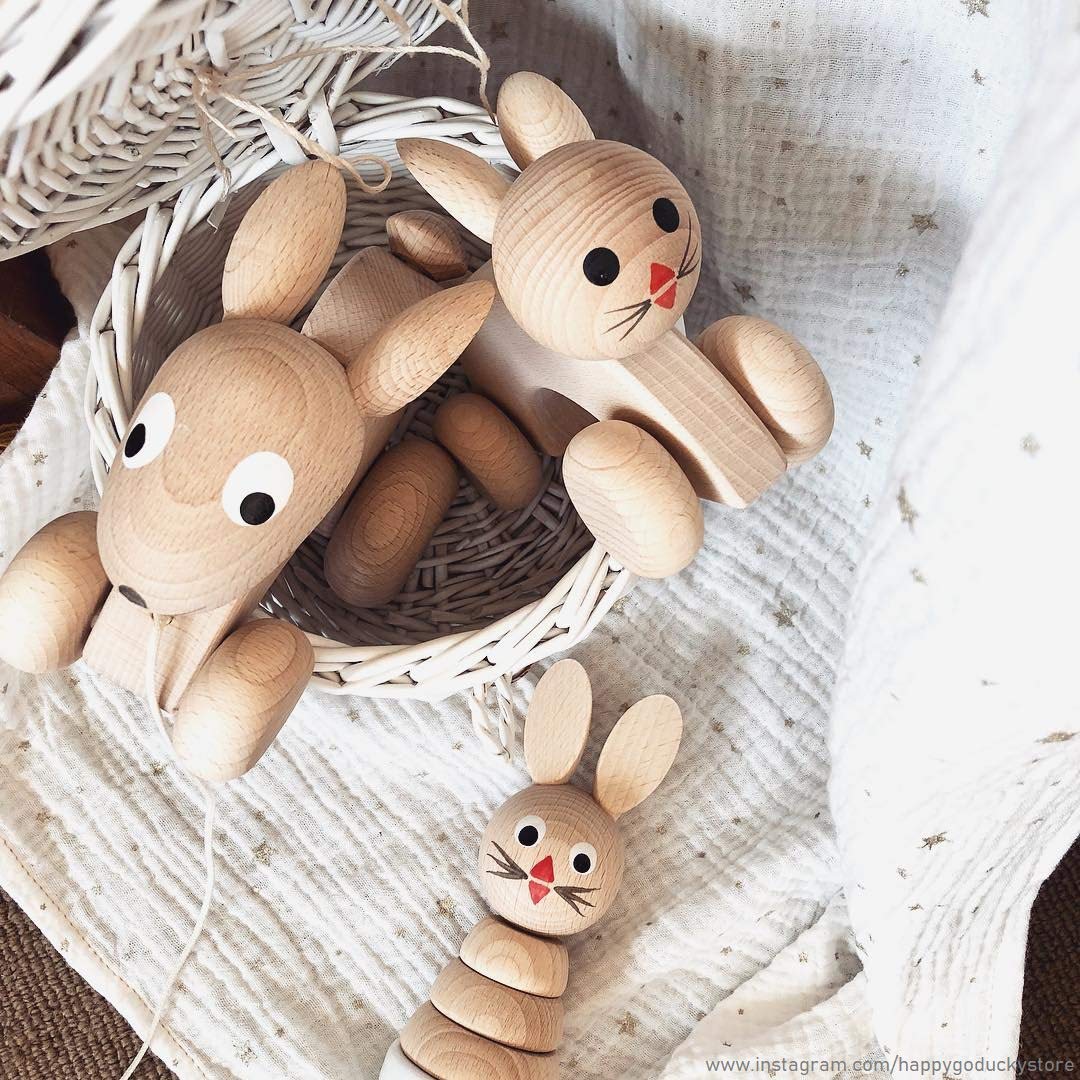 Juguete de Madera para Empujar, diseño de Conejo