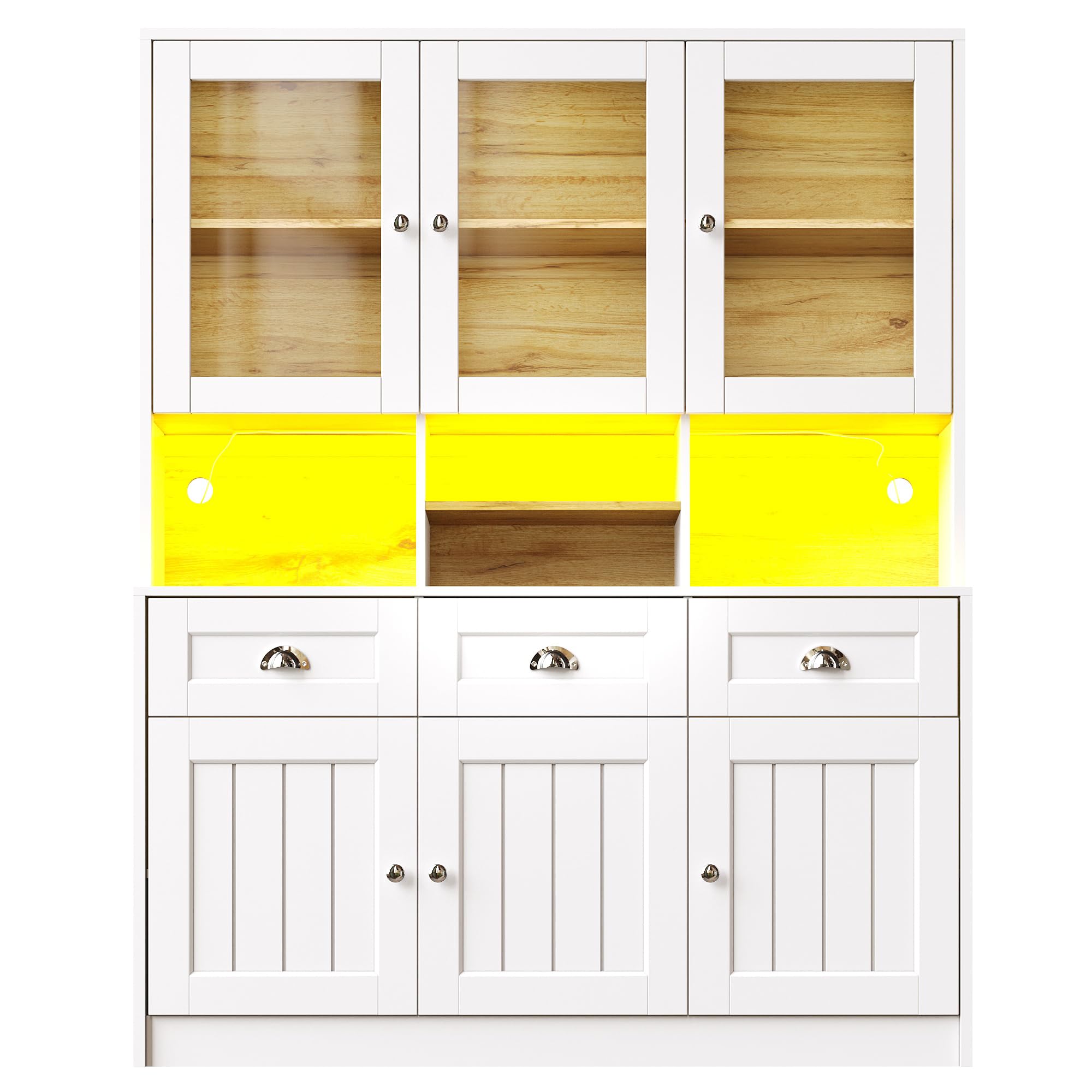 Armadietto da cucina, 140 x 40 x 175 cm, alto buffet, armadietto da cucina con ripiani regolabili, credenza con illuminazione a LED, colori luce variabili (bianco)