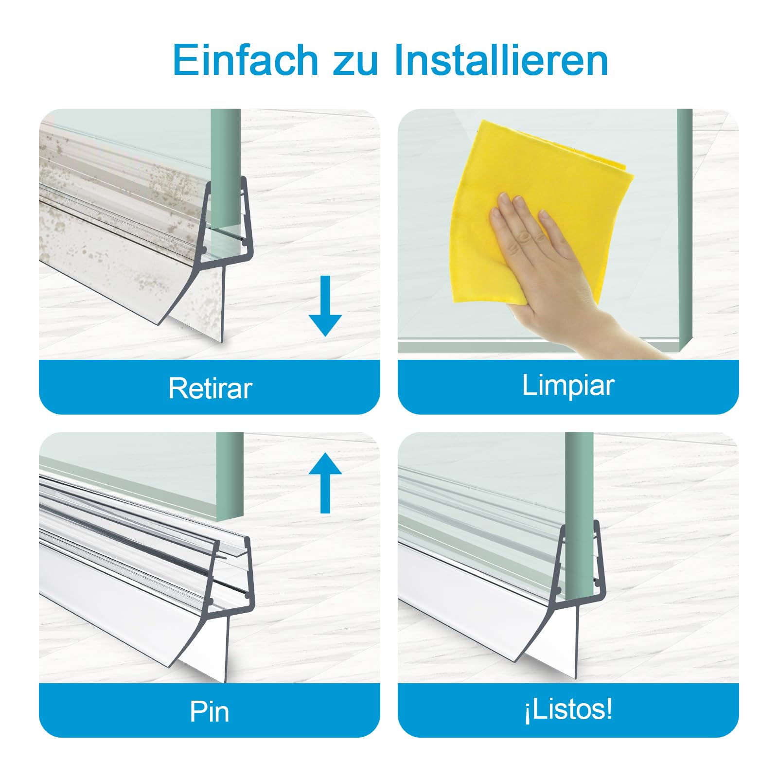 Heilmetz Juntas mampara ducha, Longitud 600 mm, S03, 2 piezas, Compatible con Vidrio de 4-6 mm, Impermeable, Cortable y de Fácil Instalación Sello para Mampara de Ducha
