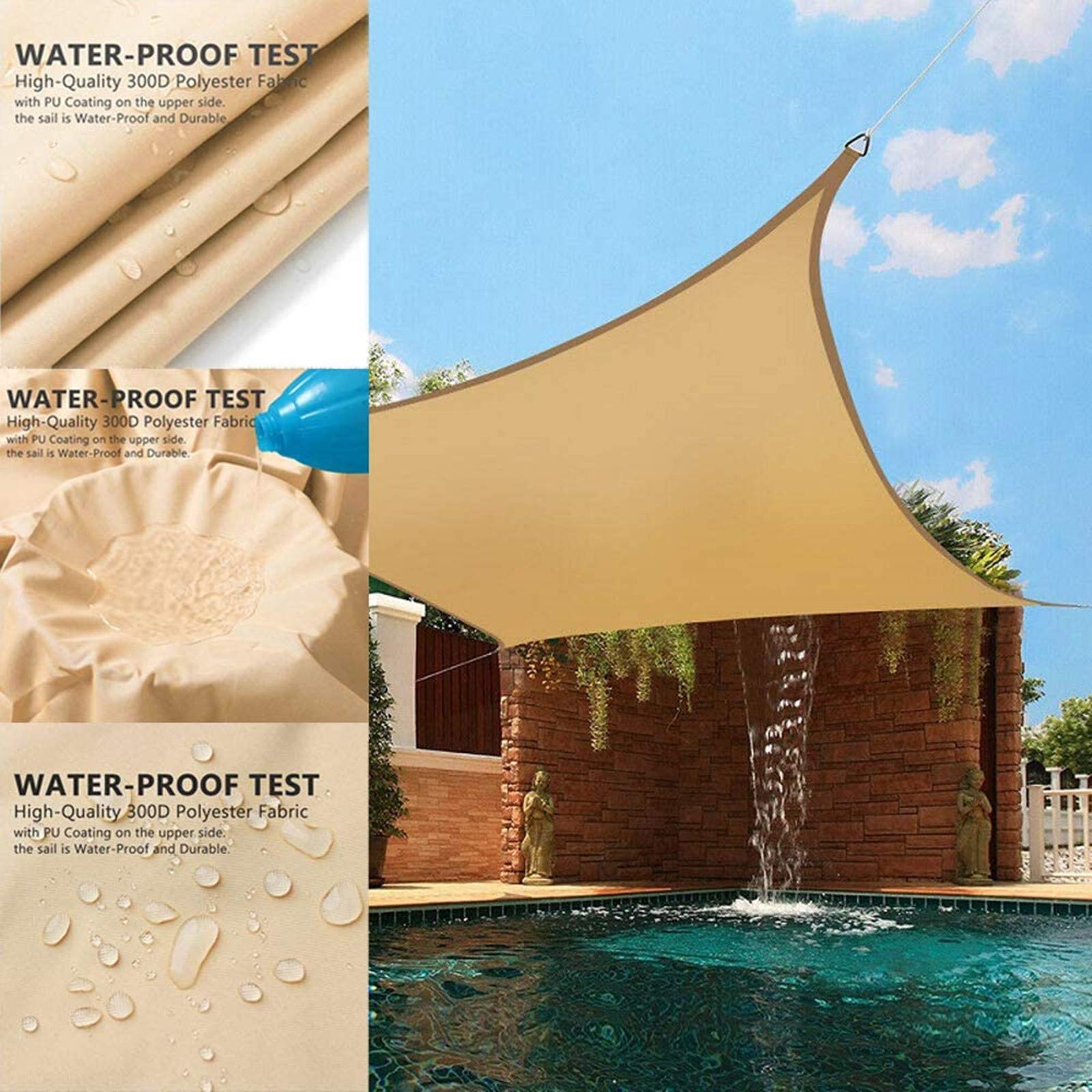 Outdoor-Sonnensegel, wasserfest, 4 m x 4 m x 4 m, UV-Schutz, für Garten, Terrasse, Pergola, blauer Block, 98 % UV