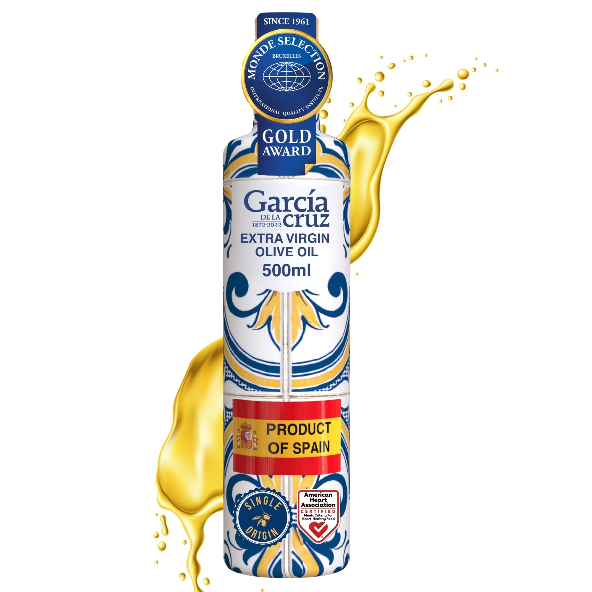 GARCÍA DE LA CRUZ - Organic Extra Virgin Olive Oil, Master Miller Premium Oil, Almond and Tomato Tones, Smooth Body, Sourced in Spain, Montes de Toledo, Glass Bottle - 500 ml