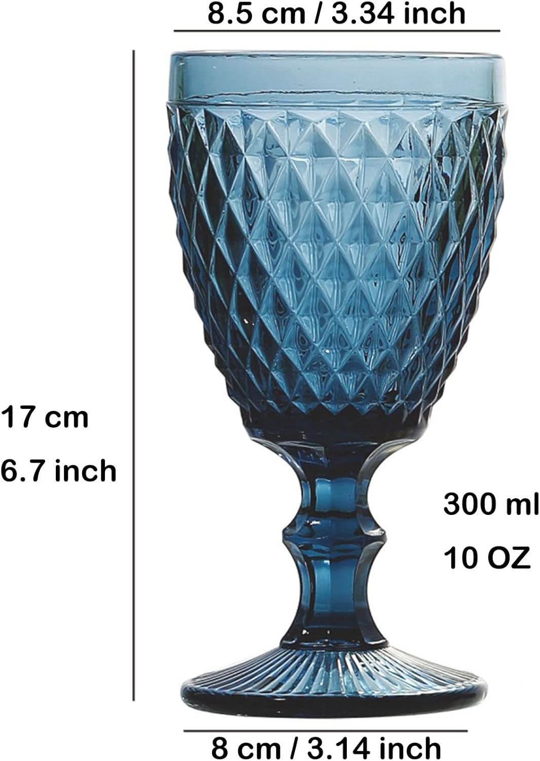 Blue Wine Glasses set of 6 Colored Drinking Goblets Vintage Embossed Glassware 10 OZ Pretty Water Stemmed Cup for Wedding Party Bar - Image 9