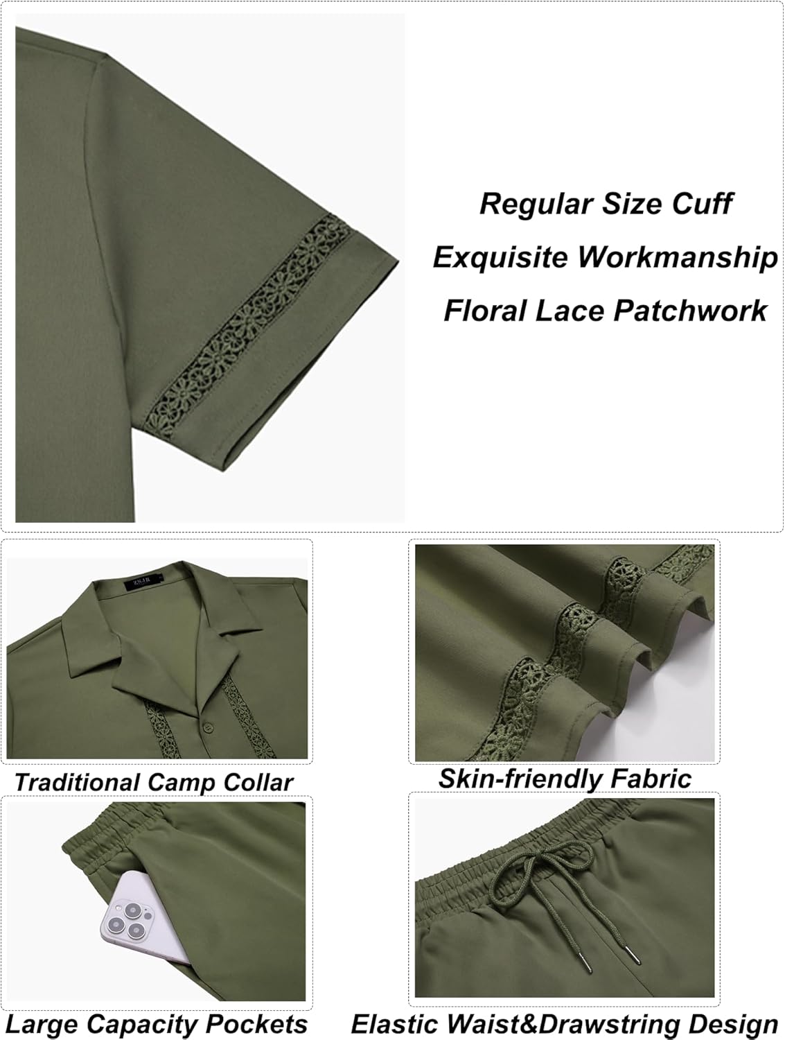 Mens 2 Pieces Linen Set Short Sleeve Shirt and Shorts Resort Wear Summer Vacation Beach Yoga Matching Outfits - Image 6