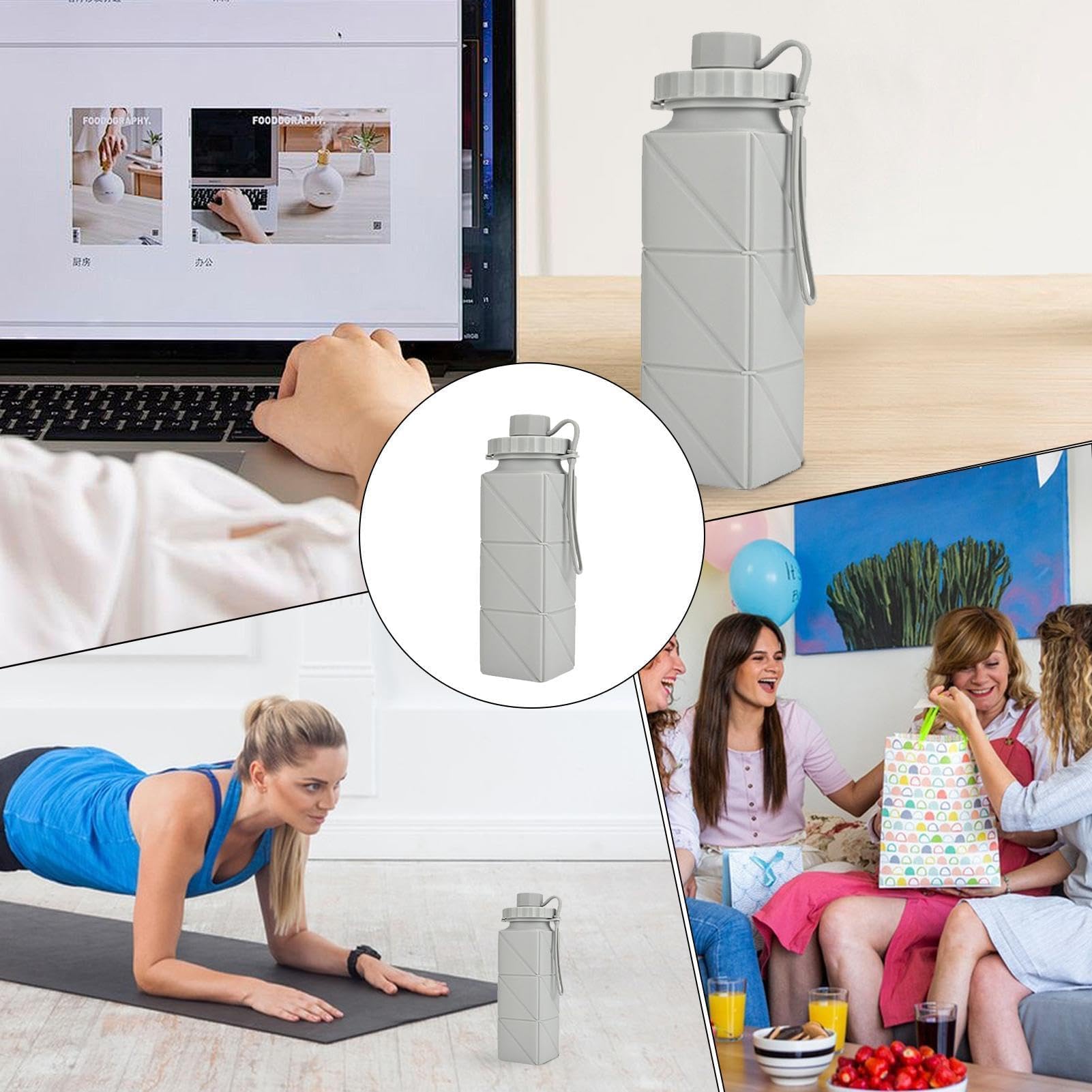 Bouteille d'eau pliable en silicone | Gourde portable et réutilisable de 600 ml, idéale for les voyages et l'extérieur,Gobelet pliable