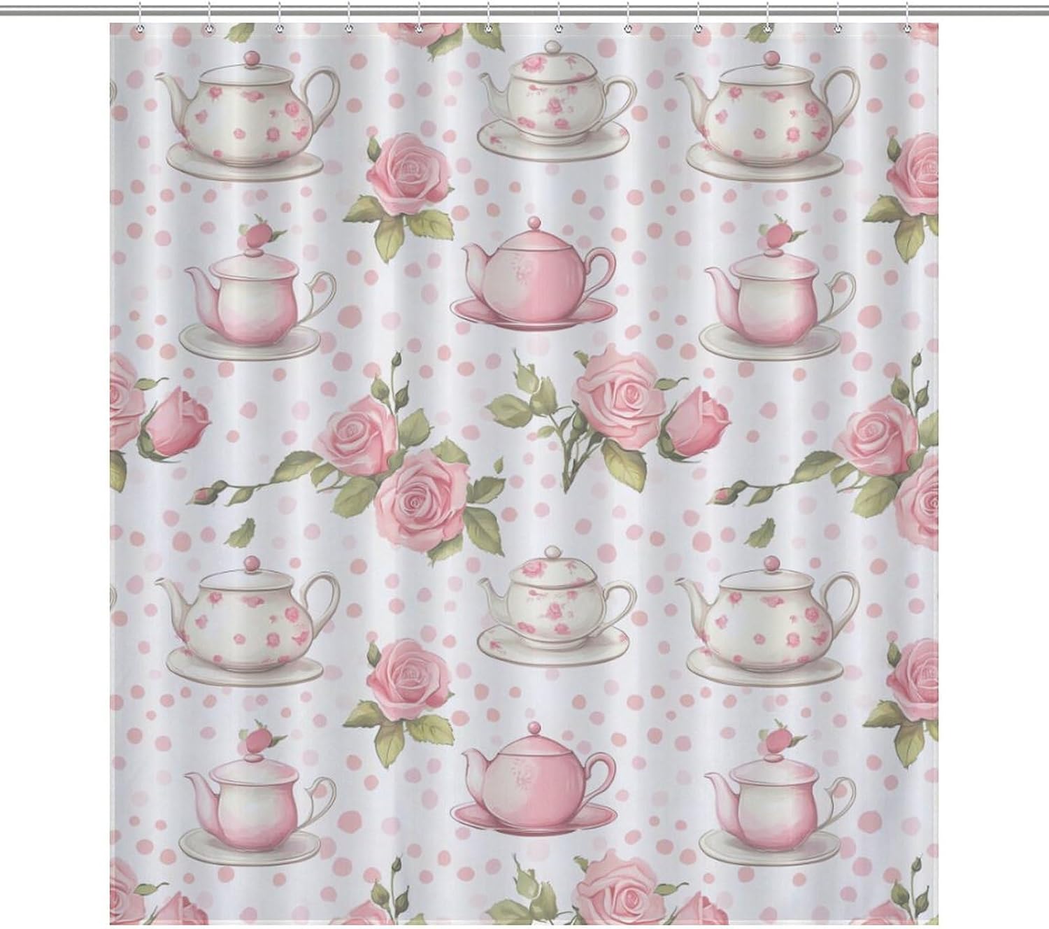 Polka Dot Rose Tea Party Funny Shower Curtains Washable Bath Curtain Liner with Hooks for Bathroom Bath Tubs 66x72Inch（168x183cm）